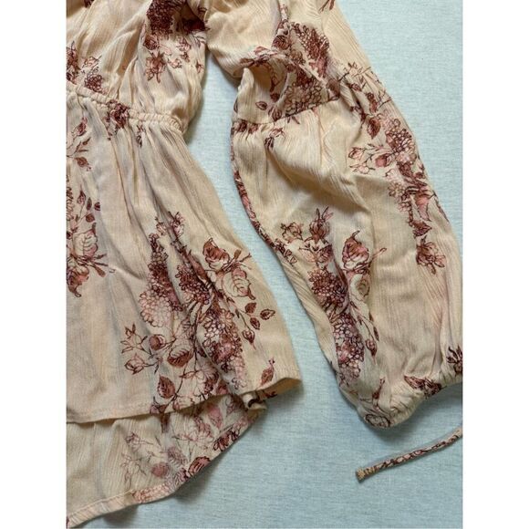 American Rag Cie Dusty Pink Floral Boho Elastic Waist Peasant Blouse Gypsy Size - Picture 3 of 7